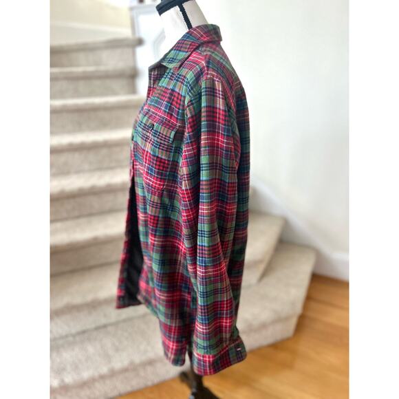 L.L. Bean Red, Green, Blue Plaid Fleece Lined Button Down (Large TALL) - Picture 2 of 7